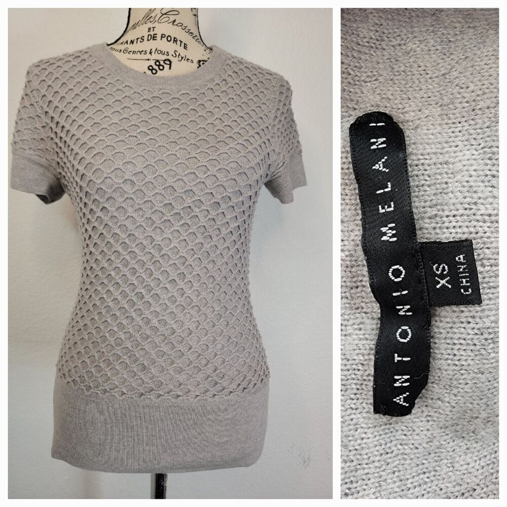 Antonio Melani Pullover Sweater XS Womens 100%Wool Fitted Short Sleeves Textured
